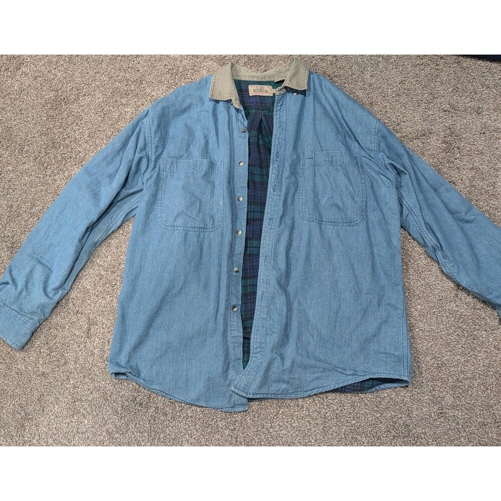 Vintage RedHead Denim Shirt Flannel Lined Jacket Mens XLT Blue Jean Western Tall